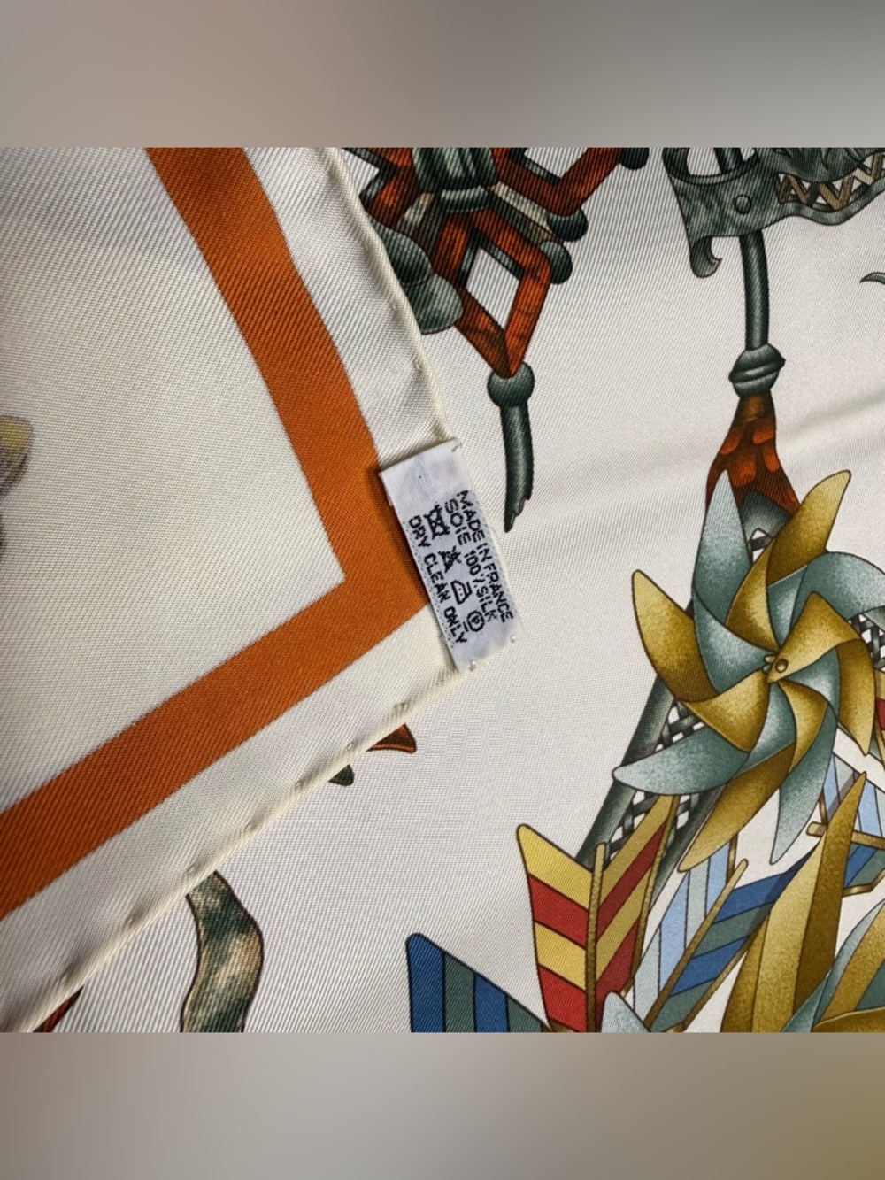 Hermes Silk Scarf Les Girouettes Wind Spinner Weather Vane Pinwheel Green White - Picture 10 of 12